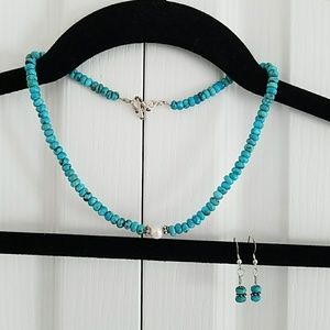 Handmade Turquoise bead necklace and earrings